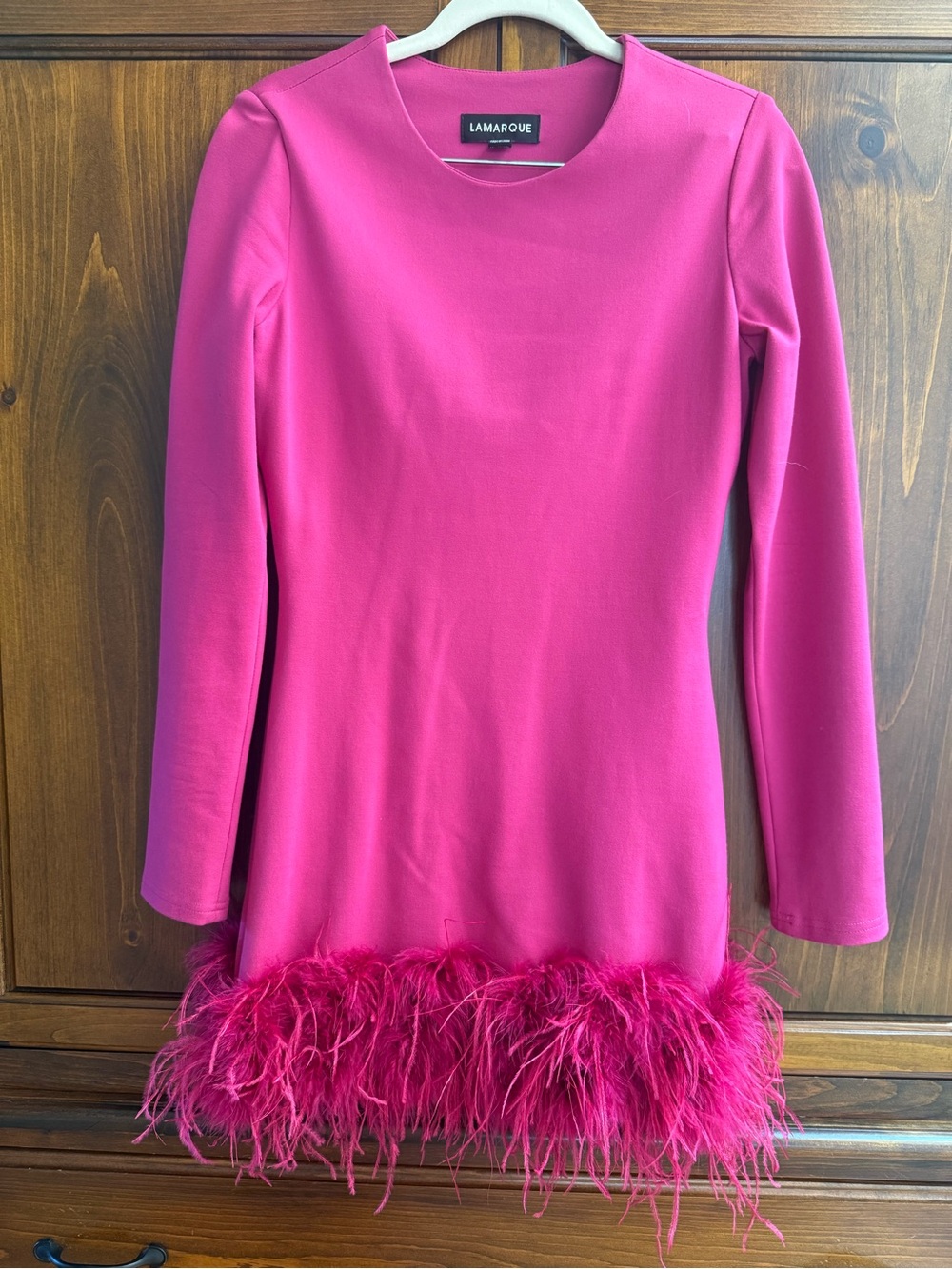 Lamarque Vibrant Pink Feather-Trim Mini Dress